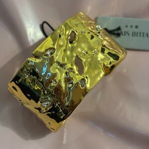 Alexis Bittar Gold Sculpted Crystal Accent Cuff Bracelet